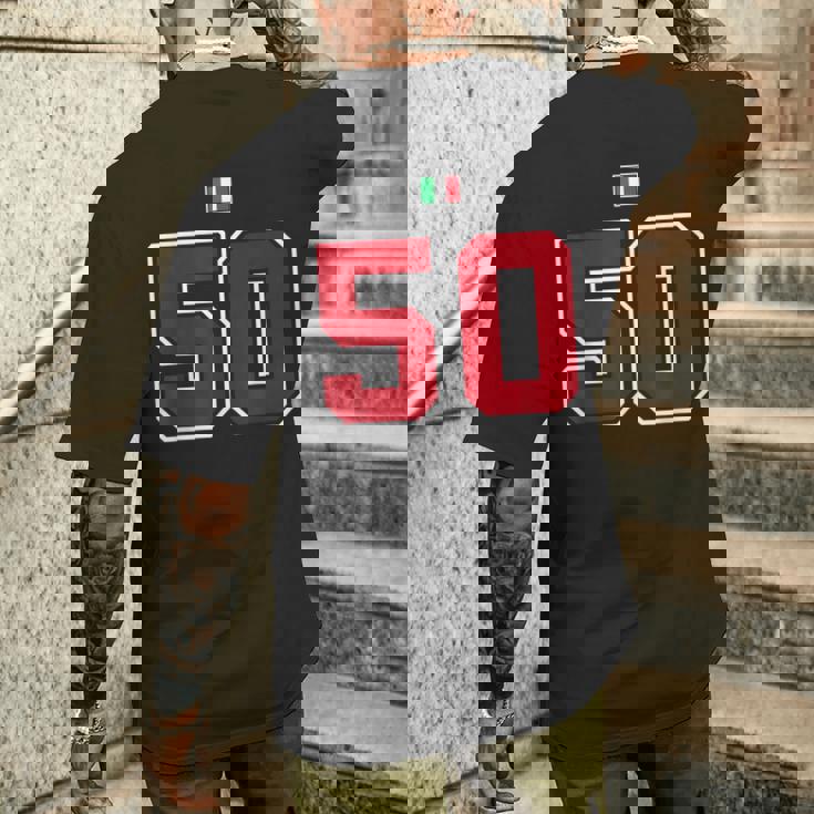 50 ナンバー カレッジスタイル ヴィンテージ 赤 白 イタリア国旗 メンズTシャツ バックプリント 彼への贈り物