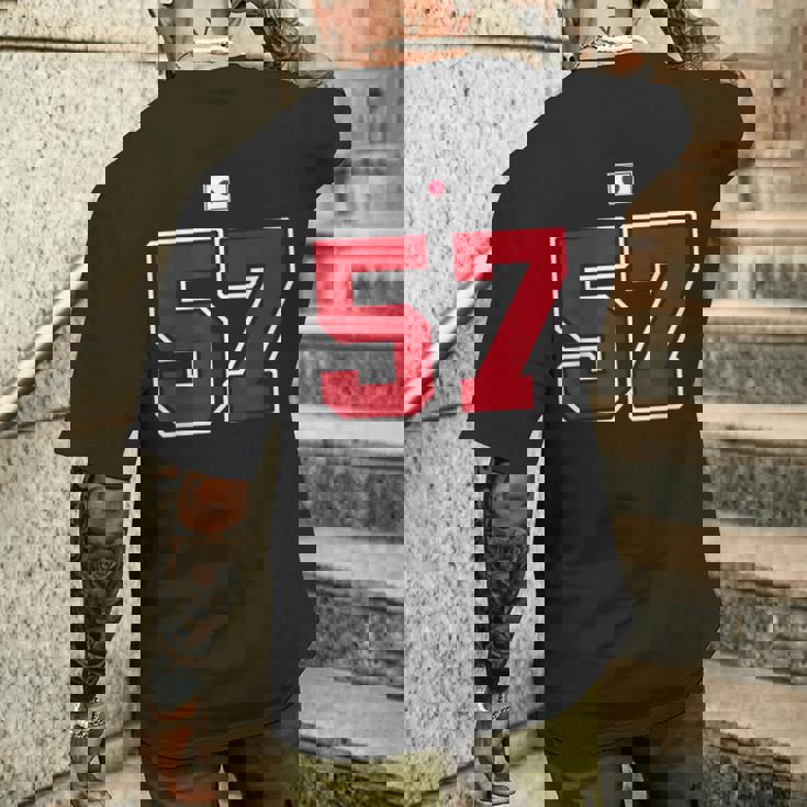 57 ナンバー カレッジスタイル ヴィンテージ 赤 白 日本国旗 メンズTシャツ バックプリント 彼への贈り物