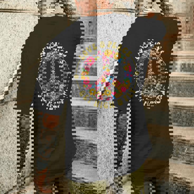 70年代フラワーパワー・ラブピース・ヒッピー衣装 メンズTシャツ バックプリント 彼への贈り物