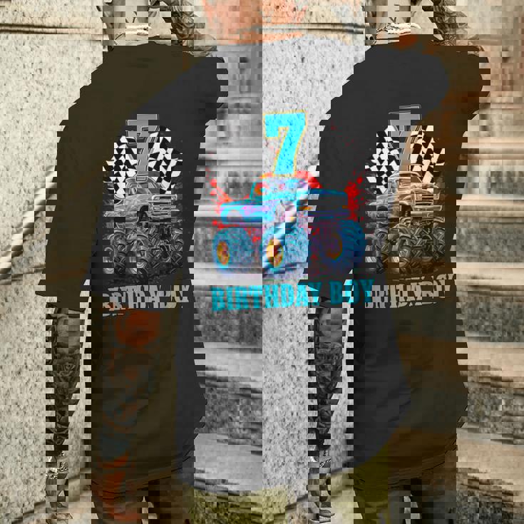 7歳 7歳の誕生日 男の子 モンスタートラック 車 メンズTシャツ バックプリント 彼への贈り物