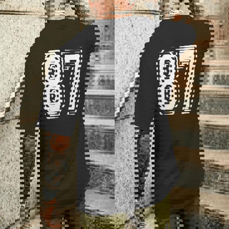 87番の前面と背面にホワイトのプリント。 メンズTシャツ バックプリント 彼への贈り物