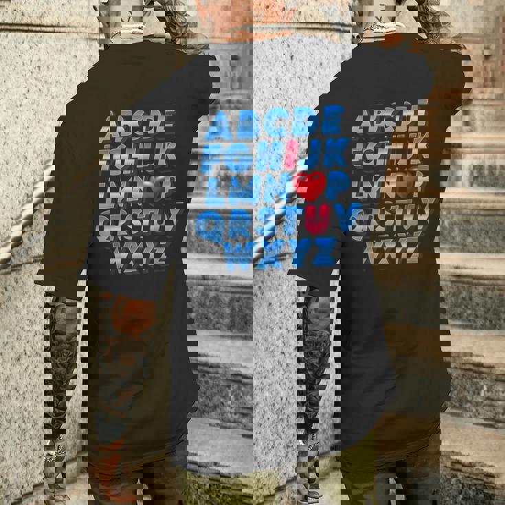 Abc アルファベット I Love You 英語 先生 バレンタインデー メンズTシャツ バックプリント 彼への贈り物