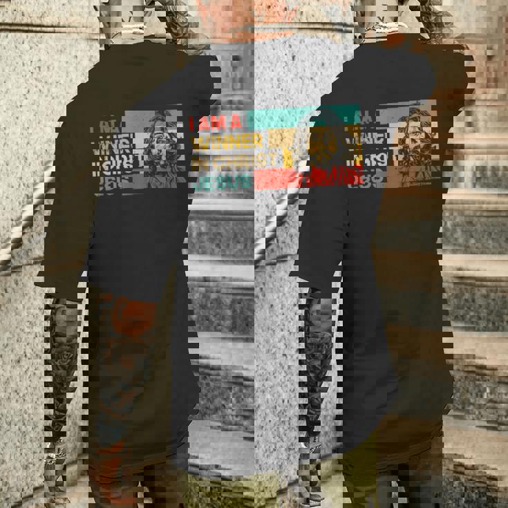 I Am A Winner In Jesus Krist God Faith Jesus メンズTシャツ バックプリント 彼への贈り物