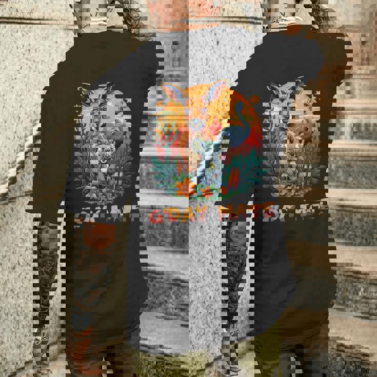 Australia G'day Mate And Aussie Animals Kangaroo Koala Emu メンズTシャツ バックプリント 彼への贈り物