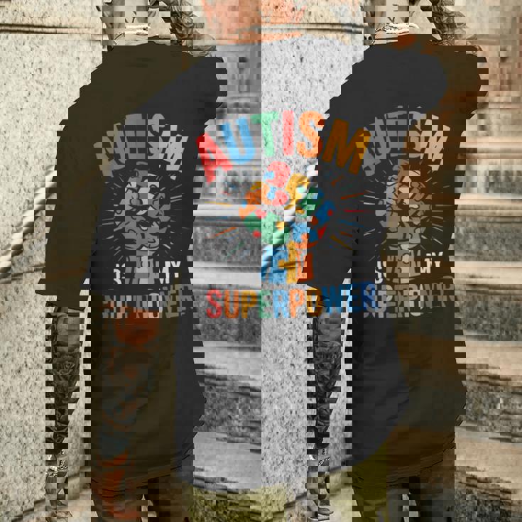 Autism Is Myuperpower 自閉症啓発パズル プライド メンズTシャツ バックプリント 彼への贈り物