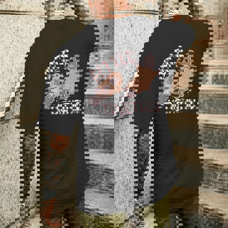 Better Together バレンタインデー カモノハシ カップル ラブ ハッピー メンズTシャツ バックプリント 彼への贈り物