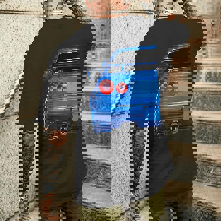 Blue Gt R 34 Jdm スカイラインスタンス カー ドリフトレーシング メンズTシャツ バックプリント 彼への贈り物