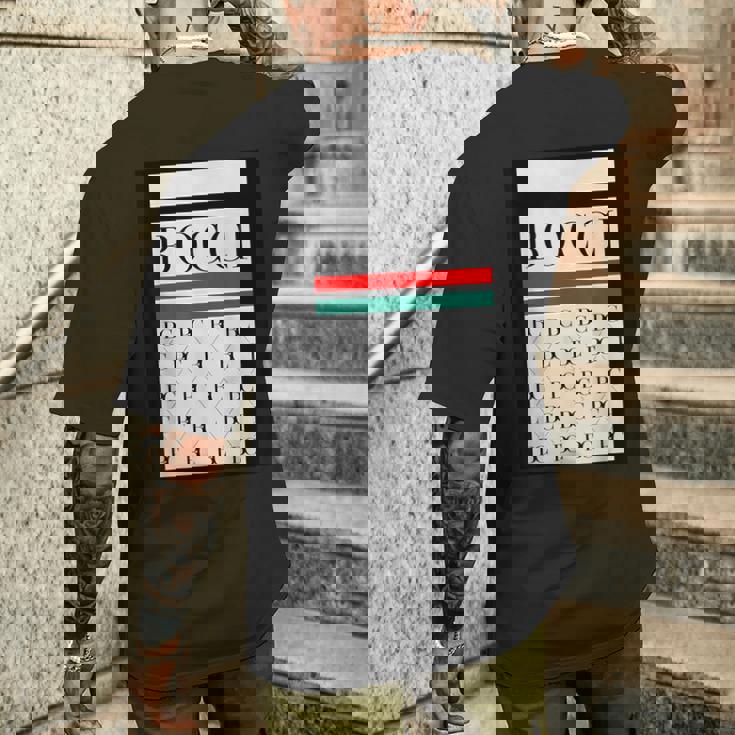 Bocci ぼっち ロゴ 総柄 緑 赤 イタリア国旗風【変なデザイン屋さん】陰キャ オタク ブランド パロディ 面白 メンズTシャツ バックプリント 彼への贈り物