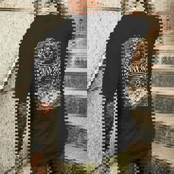 Book Wyrm Bookwyrm ドラゴンリーディングラバー アンティーク調 メンズTシャツ バックプリント 彼への贈り物