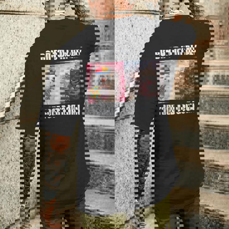 Born To Dilly Dally 強制的にロックインキャット ミーム メンズTシャツ バックプリント 彼への贈り物