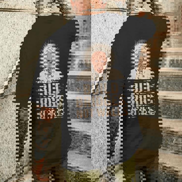 Build Bridges Not Walls 教皇フランシスコ ヴィンテージtシャツ メンズTシャツ バックプリント 彼への贈り物