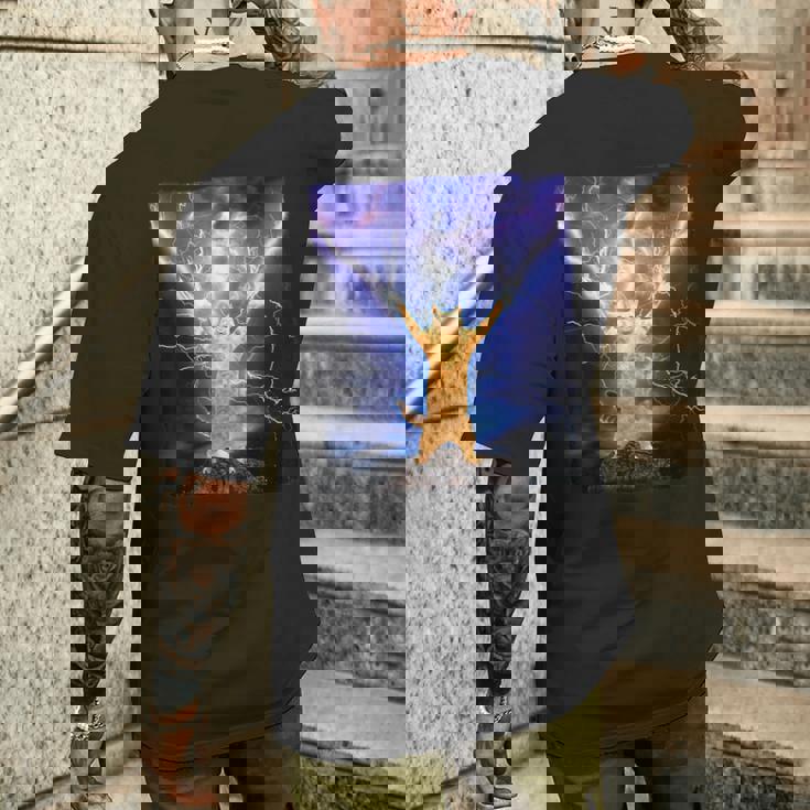 Cat Merch おかしな猫 稲妻 サンダーボルト オン マウンテン メンズTシャツ バックプリント 彼への贈り物