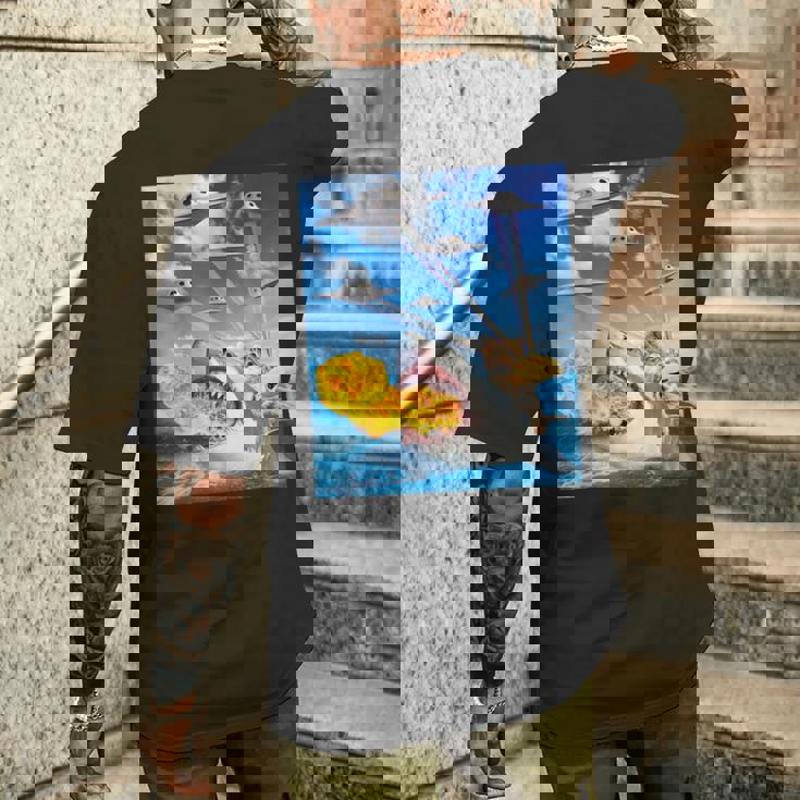 Cat Riding Fire Breathehark レインボー レーザー タコス メンズTシャツ バックプリント 彼への贈り物