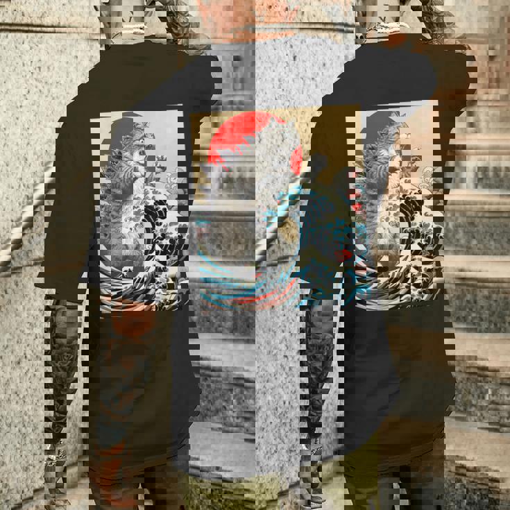 Catzilla 猫日本美術面白い猫 メンズTシャツ バックプリント 彼への贈り物