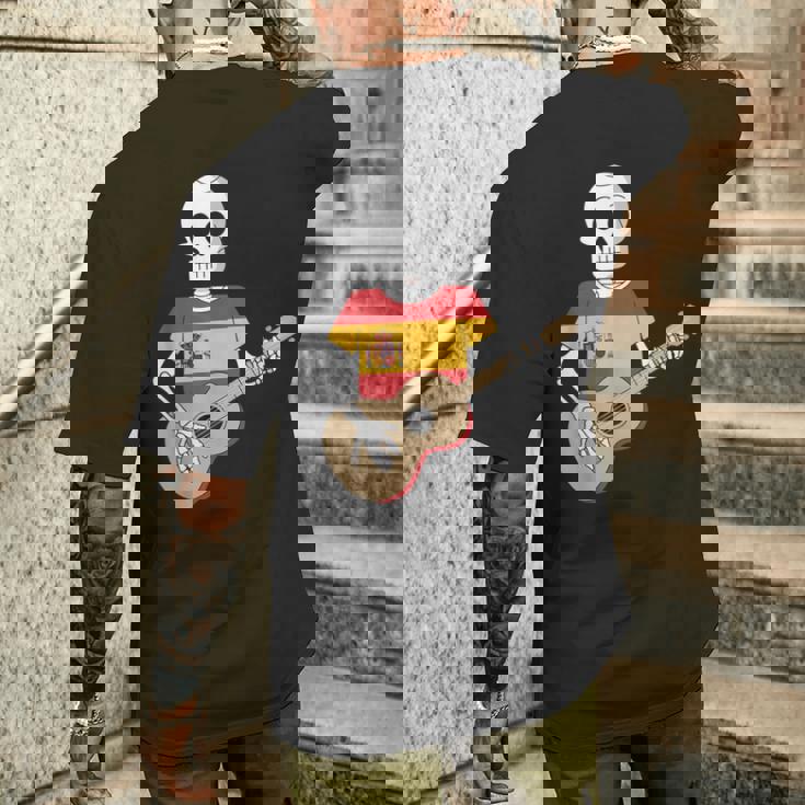 Divertido Esqueleto Guitarra España Bandera España Divertido Esqueleto Meme Camiseta Hombre Estampado Espalda Regalos para él