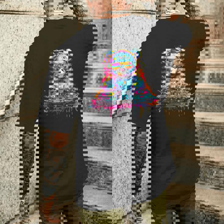 Dj Music Ours En Peluche Coloré Avec Lunettes Deoleil T-shirt imprimé au dos Cadeaux pour lui