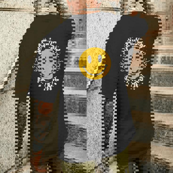 Don't Worry We Be Happymile Face レトロ グルービー 70年代 メンズTシャツ バックプリント 彼への贈り物