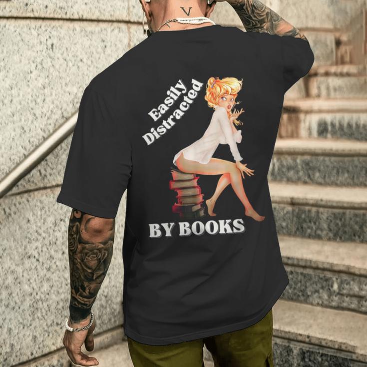 Easily-Distracted By Books ピンナップガール セクシーアニメ レトロアート メンズTシャツ バックプリント 彼への贈り物