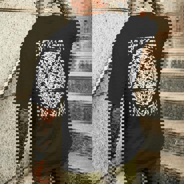 Eat Pizza Hailatan オカルト 反キリスト 悪魔的なサタニズム メンズTシャツ バックプリント 彼への贈り物