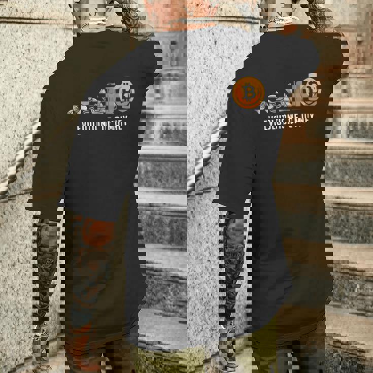 Evolution Of Money お金の進化 ビットコインプランb 暗号通貨btc ホドル メンズTシャツ バックプリント 彼への贈り物