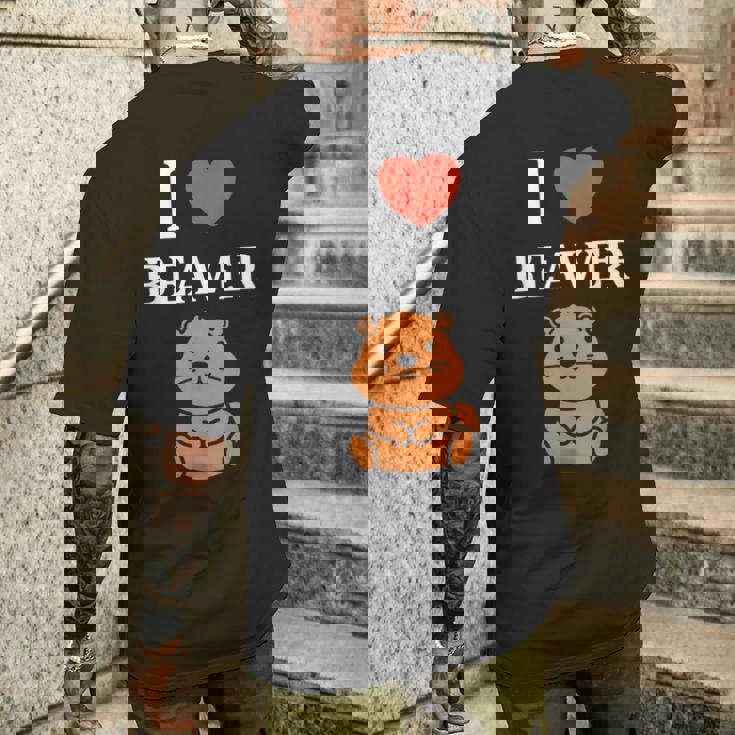 Baby Beavers Minimalist Cute I Love Beaver メンズTシャツ バックプリント 彼への贈り物