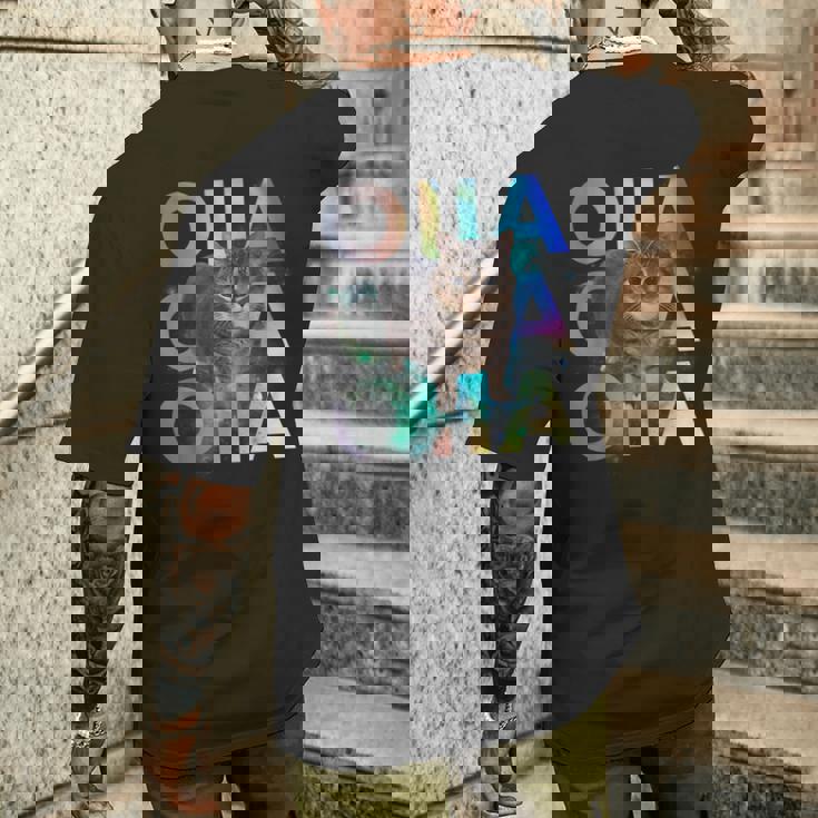 Oiia Oiia 回転する猫 ミーム 面白い ブレイン エセル スペース メンズTシャツ バックプリント 彼への贈り物