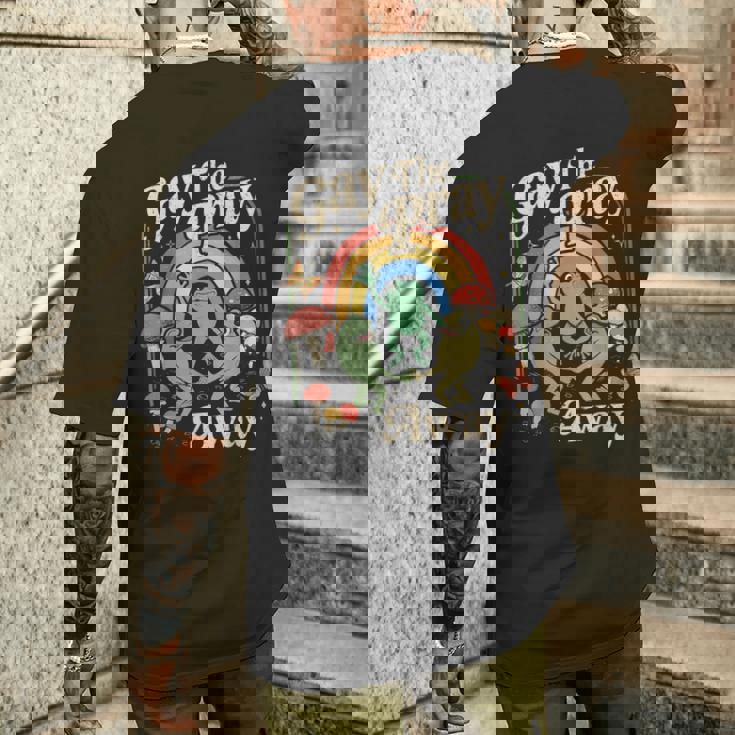 Gay The Pray Away レインボー 面白い ミーム カエル Lgbt プライド Lgbtq メンズTシャツ バックプリント 彼への贈り物