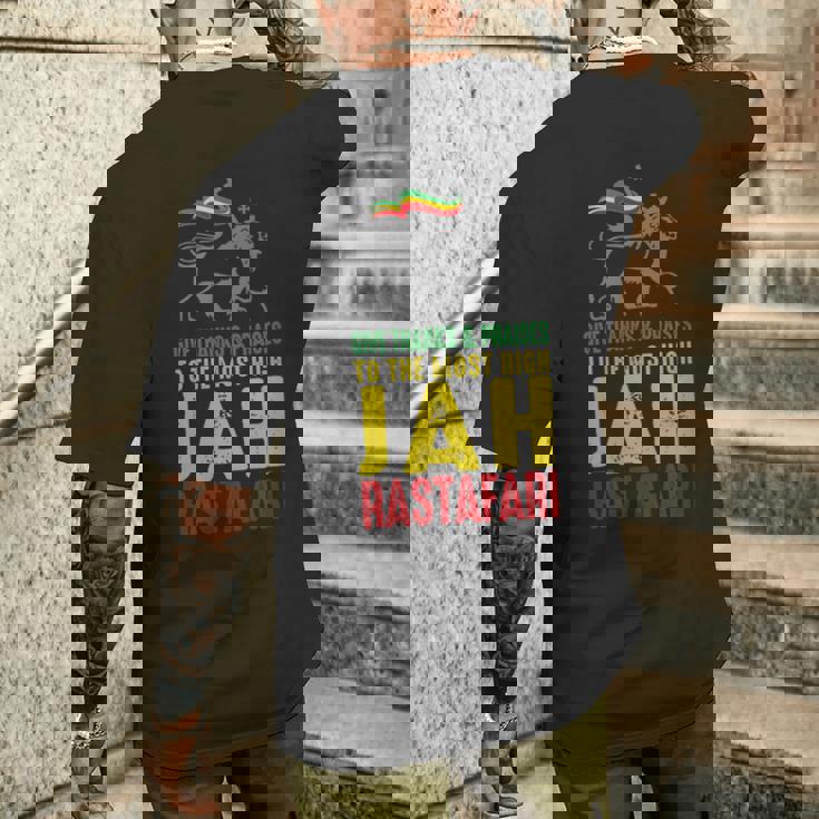 Give Thanks & Praises Jah Rastafari レゲエ ラスタ ウェア メンズTシャツ バックプリント 彼への贈り物