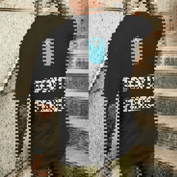 Golang Gopher プログラミング ユーモア Don't Panic Coding Developer メンズTシャツ バックプリント 彼への贈り物