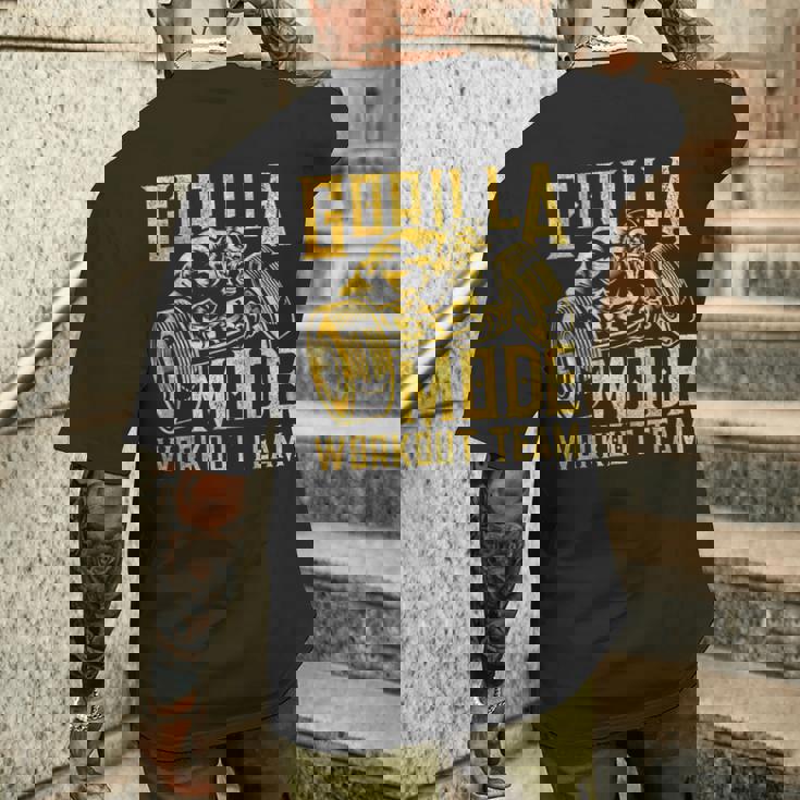 Gorilla Mode ワークアウト チーム ダンベル ビースト ジム フィットネス ゴールド メンズTシャツ バックプリント 彼への贈り物