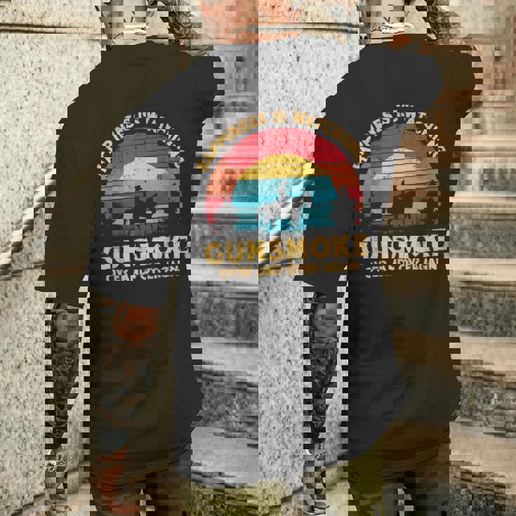 Happiness Is Watching Gunsmoke Over And Over Again Cowboys メンズTシャツ バックプリント 彼への贈り物