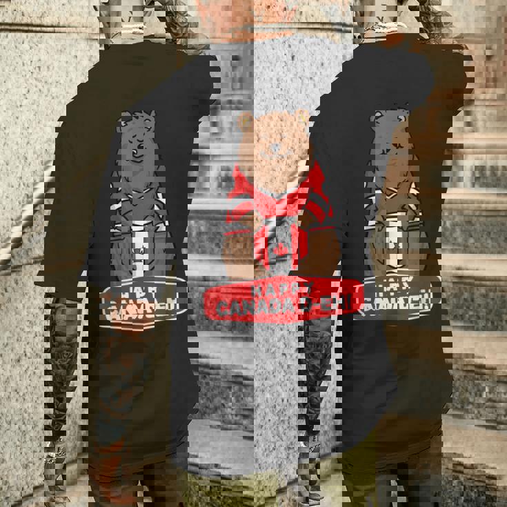 Happy Canada Day 面白いカナダのクマの旗 メンズTシャツ バックプリント 彼への贈り物