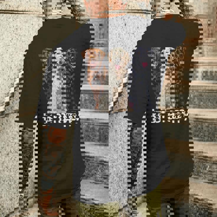 Be Happy ラブラドールレトリバー ゴールデンブラックブラウン チョコレートラボ メンズTシャツ バックプリント 彼への贈り物