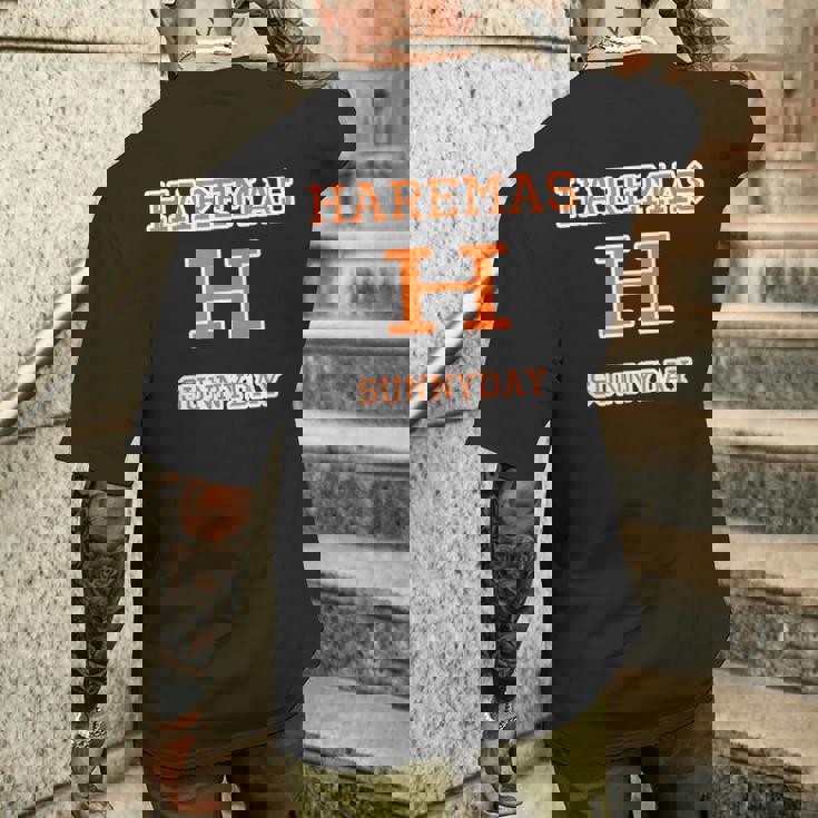 Haremas ハレマス 晴れます【変なデザイン屋さん】ブランド ロゴ パロディ 面白い メンズTシャツ バックプリント 彼への贈り物