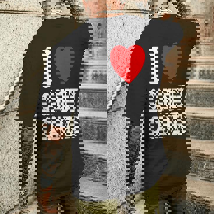 I Heart 愛 キャンディケーン 冬 ペパーミント クリスマス メンズTシャツ バックプリント 彼への贈り物