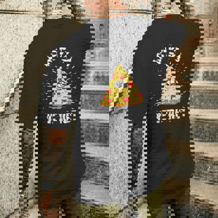 In Pizza We Trust Alleeing Eye Illuminati Faith メンズTシャツ バックプリント 彼への贈り物