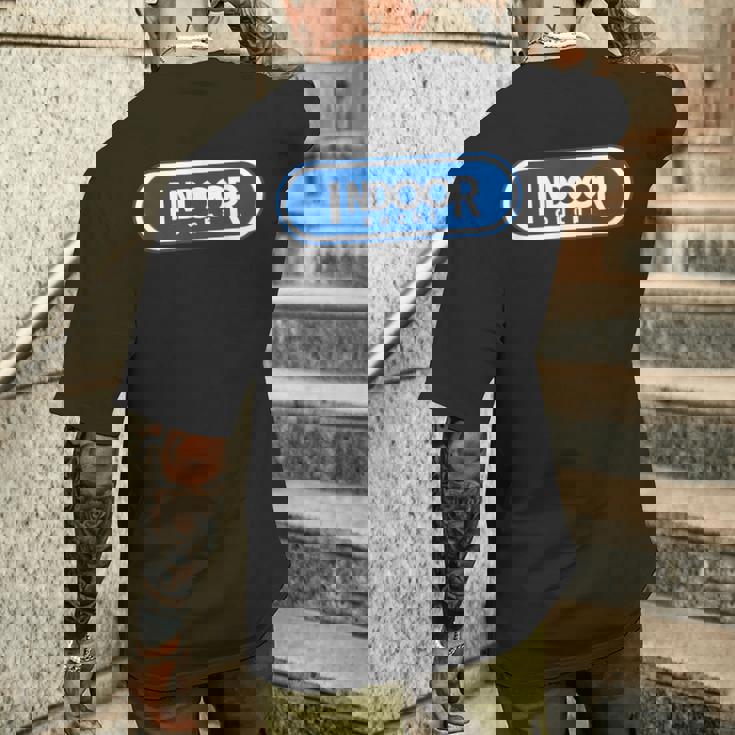 Indoor インドア【変なデザイン屋さん】ブランド ロゴ パロディ 面白い メンズTシャツ バックプリント 彼への贈り物