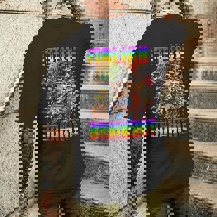 Italian Brainrot All Characters レインボー フラッグ プライド メンズTシャツ バックプリント 彼への贈り物