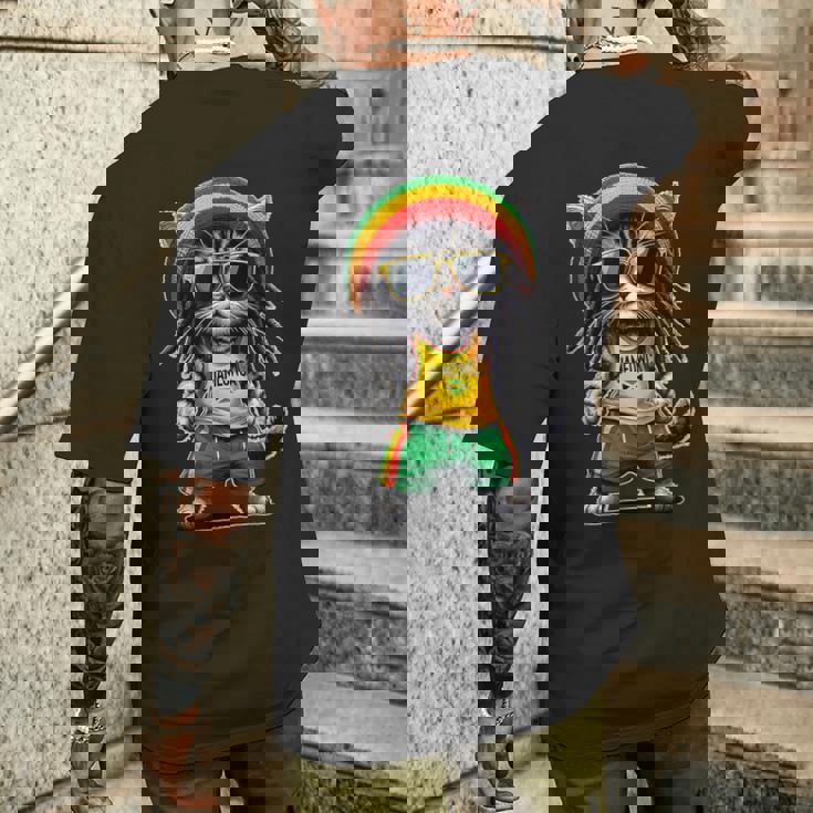 Jameowca クールで面白いジャマイカン ラスタ レゲエ キャット メンズTシャツ バックプリント 彼への贈り物