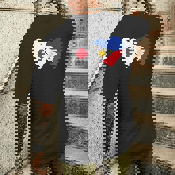Japanese Flag Phillipinesフィリピンの遺産 フィリピンのルーツ 日本の国旗 フィリピンの国旗 メンズTシャツ バックプリント 彼への贈り物