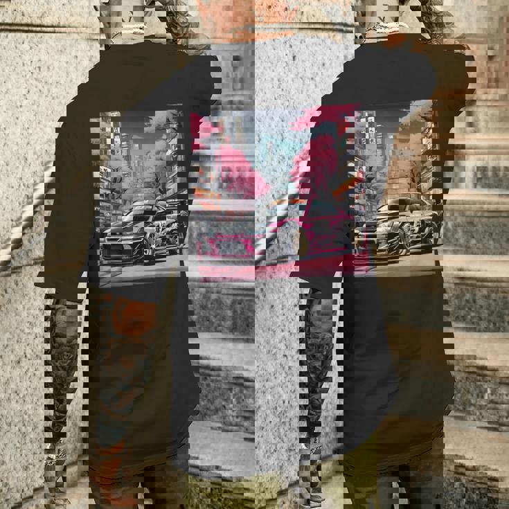 Jdm レトロ 和 ドリフト 車 東京 スカイライン 桜 メンズTシャツ バックプリント 彼への贈り物