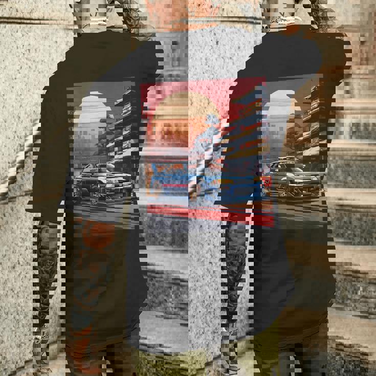 Jdm レトロ 日本自動車 レースカー 東京 スカイライン サンセット メンズTシャツ バックプリント 彼への贈り物