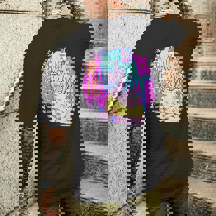 Kawaii Gamer ネコガール メンヘラ 美的パステル ゴス キュート メンズTシャツ バックプリント 彼への贈り物