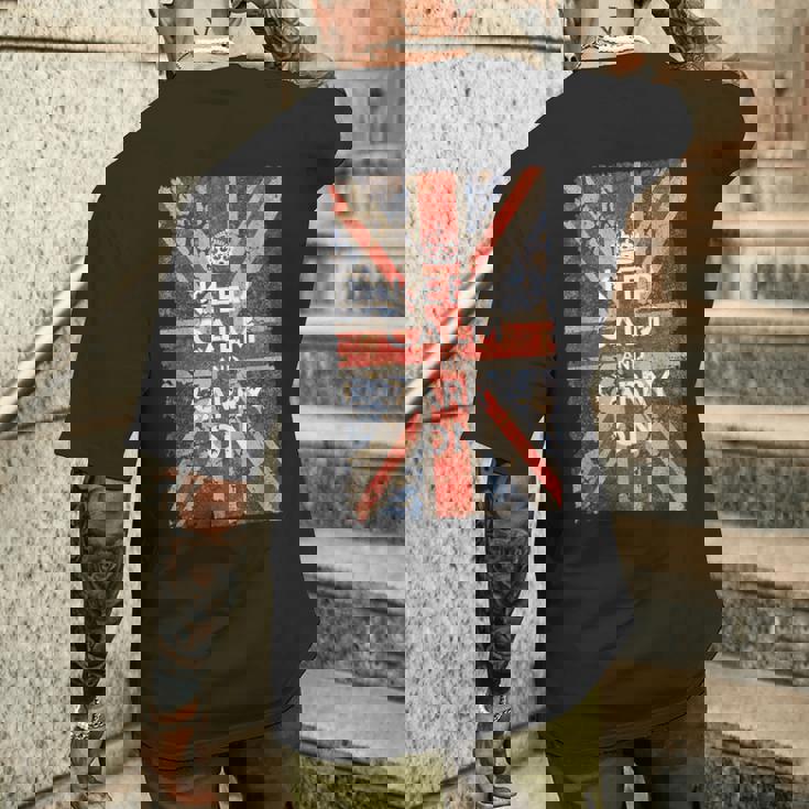 Keep Calm And Carry On Uk Flag メンズTシャツ バックプリント 彼への贈り物