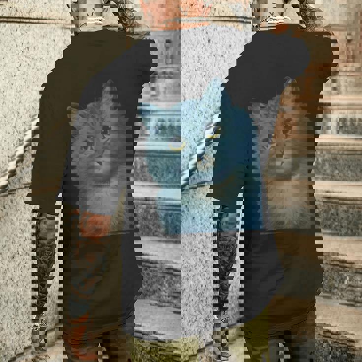 L Wain作 青い猫 メンズTシャツ バックプリント 彼への贈り物