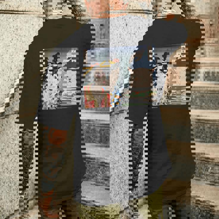 Lady Yelling At Cat Meme メンズTシャツ バックプリント 彼への贈り物