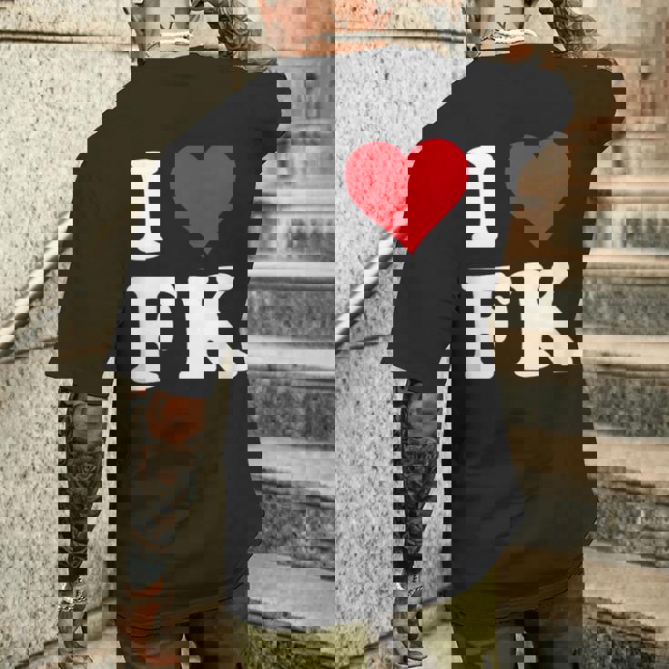 I Love Fk Initials I Heart FK First Last Name F K メンズTシャツ バックプリント 彼への贈り物