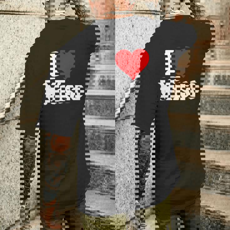 I Love Heart Miso 発酵大豆ペースト ミソスープ メンズTシャツ バックプリント 彼への贈り物