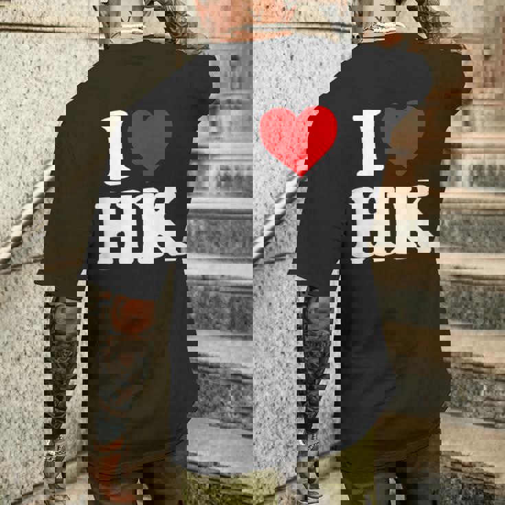 I Love Hk Heart Hong Kong メンズTシャツ バックプリント 彼への贈り物