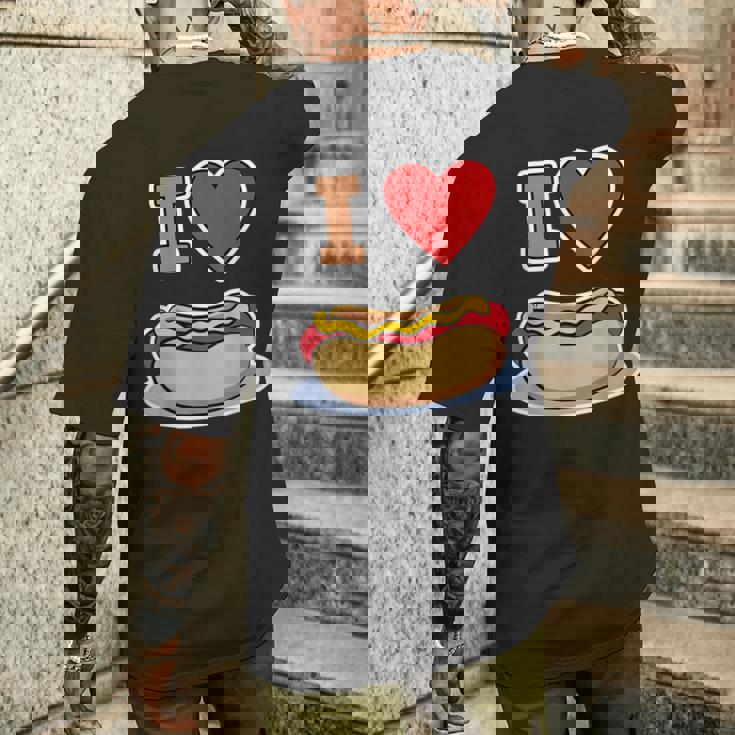 I Love Hot Dog 私はホットドッグを愛している ホットドッグ メンズTシャツ バックプリント 彼への贈り物